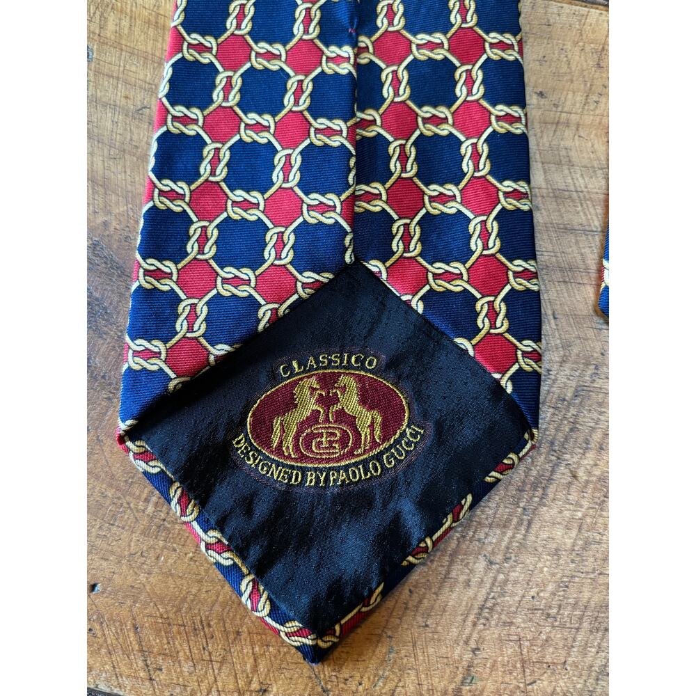 Paolo Gucci‎ Classico 100% Silk Navy Red Geometric Chain-Link Necktie Italy - Picture 6 of 6